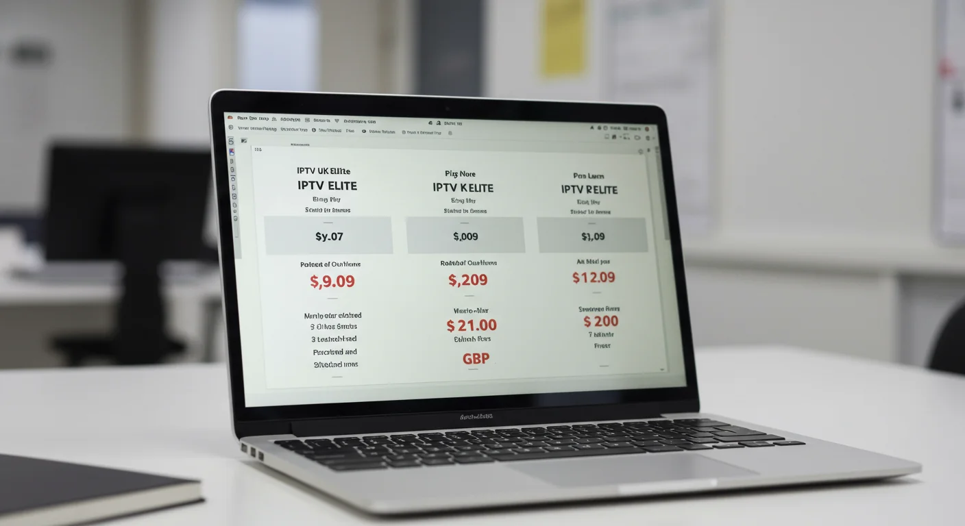 IPTV UK Elite subscription plans 2026 — monthly from £12, quarterly £28, annual £55