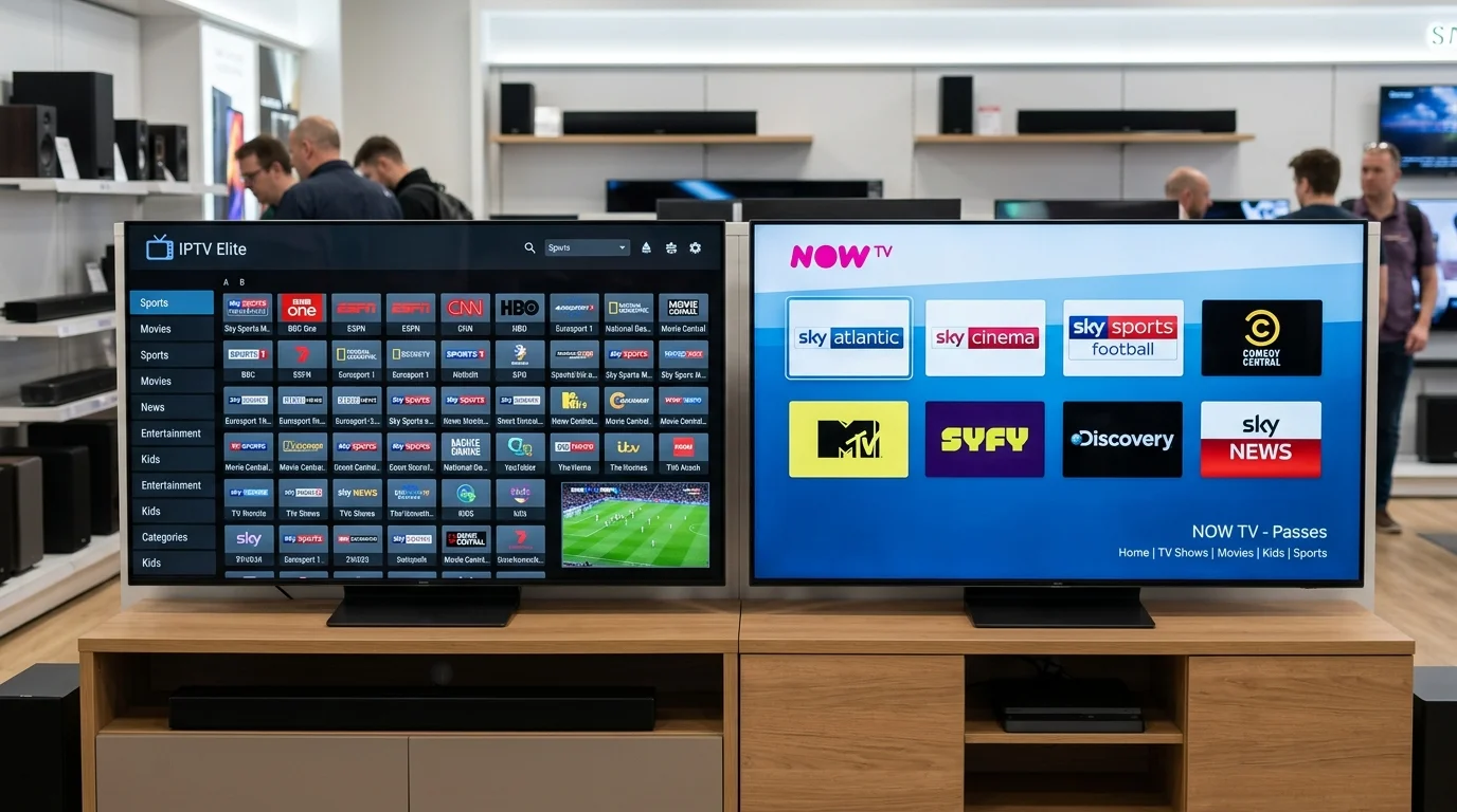 IPTV UK vs NOW TV — channels, price and contract comparison 2026